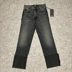Hudson Jeans Womens 25 Black Lightening Remi High Rise Straight Deep Cuff Hem